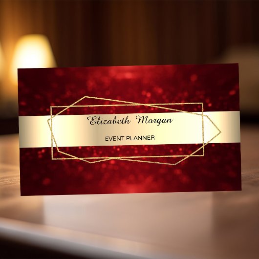 Elegant trendy Gold Geometric, Rahmen, Red Bokeh Visitenkarte