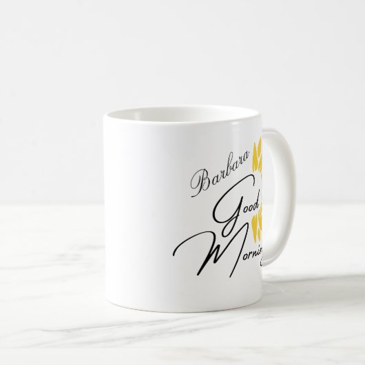 Elegant Trendy Good Morning Yellow Sonnenblume Kaffeetasse (VorderseiteRechts)