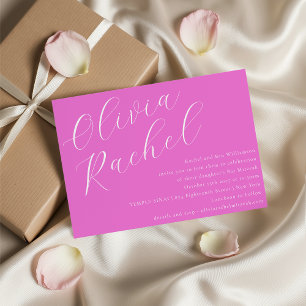 Elegant Trendy Hot Pink Script Minimal Bat Mitzvah Einladung