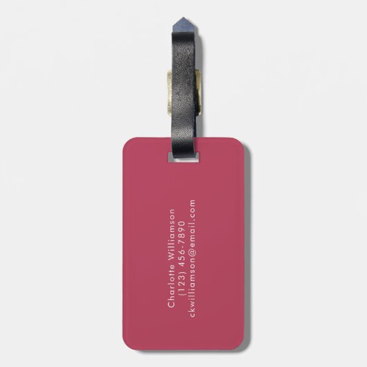 Elegant Trendy Magenta Script Name Personalisiert Gepäckanhänger (Rückseite vertikal)