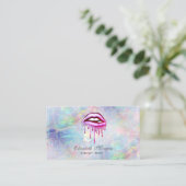 Elegant Trendy Metallic Dripping Lips Opal Visitenkarte (Stehend Vorderseite)