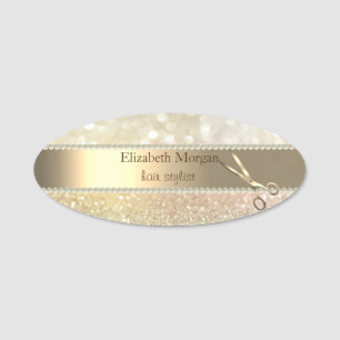 Elegant Trendy, Pearls Bokeh Gold Scissor Namensschild
