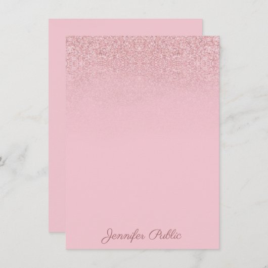 Elegant Trendy Rose Gold-Kalligraphischer Skriptte Mitteilungskarte (Vorne/Hinten)