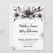 Elegant Trendy Schwarz-weiß Floral Wedding Einladung (Vorderseite)