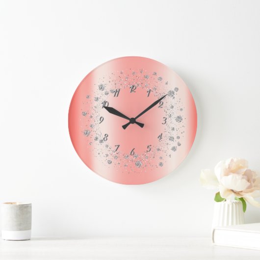 Elegant Trendy Silver Confetti Große Wanduhr (Zuhause)