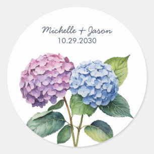 Elegant Trendy Watercolor Hydrangea Blumenzwiese Runder Aufkleber