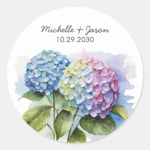 Elegant Trendy Watercolor Hydrangea Blumenzwiese Runder Aufkleber