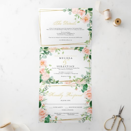 Elegant Tri-Fold Floral Wedding Einladungen (Innenseite)
