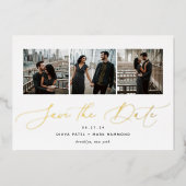 Elegant Trio | Multi Foto Save the Date Gold Folieneinladung (Vorderseite)