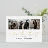 Elegant Trio | Multi Foto Save the Date Gold Folieneinladung (Stehend vorne)