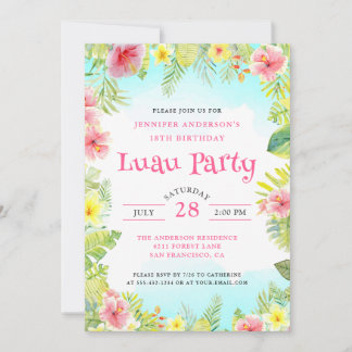 Elegant Tropical Aloha Luau Geburtstagsparty Pink Einladung