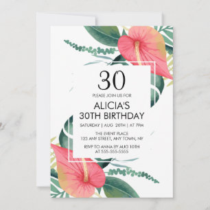 Elegant Tropical Anthurium & Monstera Geburtstag Einladung