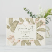 Elegant Tropical Beach Photo Save The Date (Stehend Vorderseite)