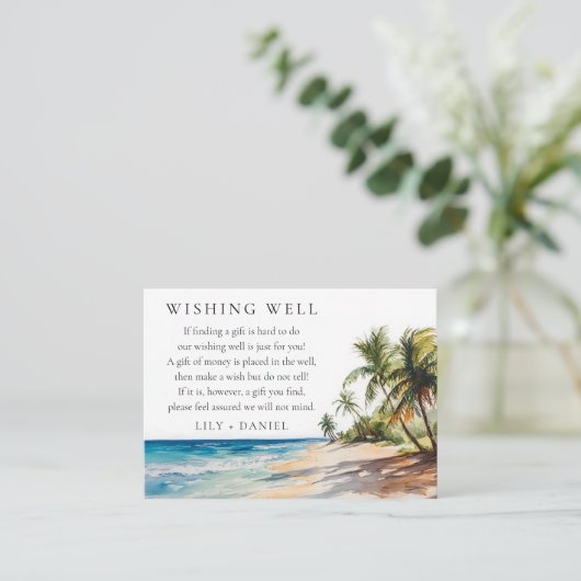 Elegant Tropical Beach Wedding Wishing Well Begleitkarte (Stehend Vorderseite)