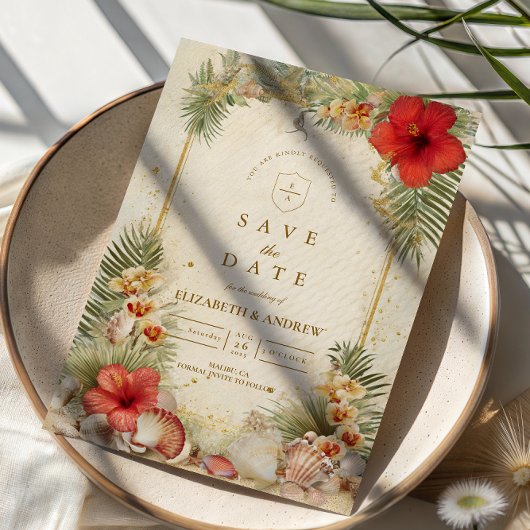 Elegant Tropical Botanical Wedding Save The Date