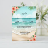 Elegant Tropical Coastal Hawaiian Beach Wedding RSVP Karte (Stehend Vorderseite)