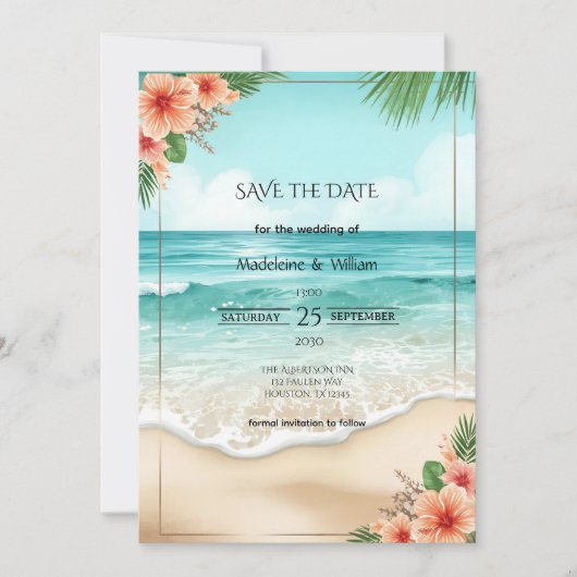 Elegant Tropical Coastal Hawaiian Beach Wedding Save The Date (Vorderseite)