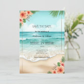 Elegant Tropical Coastal Hawaiian Beach Wedding Save The Date (Stehend Vorderseite)