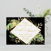 Elegant Tropical Couple's Shower Black & Gold Folieneinladung (Stehend vorne)