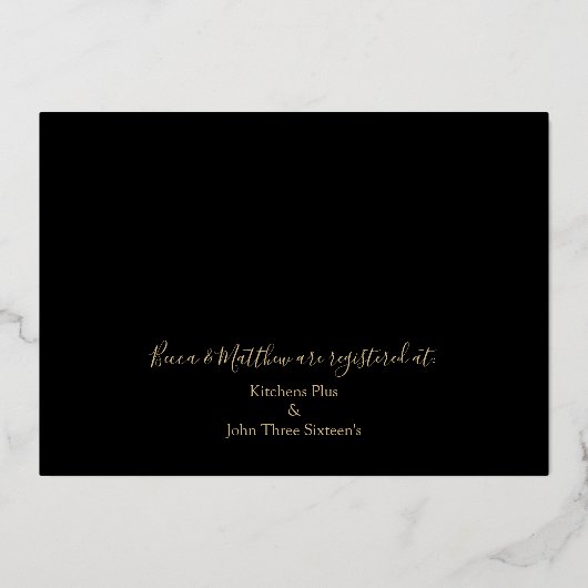 Elegant Tropical Couple's Shower Black & Gold Folieneinladung (Rückseite)