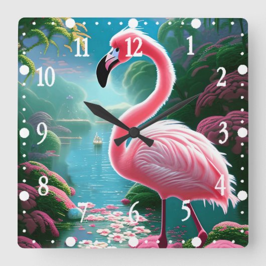 Elegant Tropical Flamingo-70852 Quadratische Wanduhr (Vorderseite)