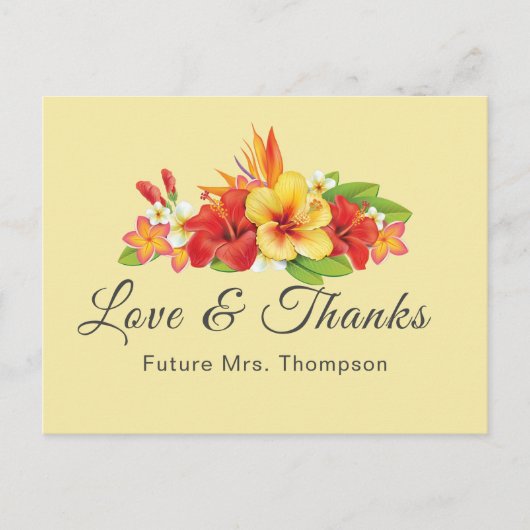 Elegant Tropical Floral Bridal Shower Thank You Postkarte (Vorderseite)