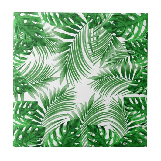 elegant Tropical green palm leaf pattern Fliese (Vorderseite)