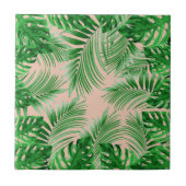 Elegant Tropical green palm leaves pattern pink ba Fliese (Vorderseite)