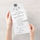 Elegant Tropical Green Palm Monograms Wedding All In One Einladung (Abreißen)