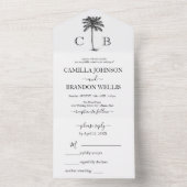 Elegant Tropical Green Palm Monograms Wedding All In One Einladung (Innen Boden)