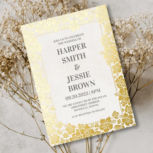 Elegant Tropical Hawaii Beach Wedding Folieneinladung