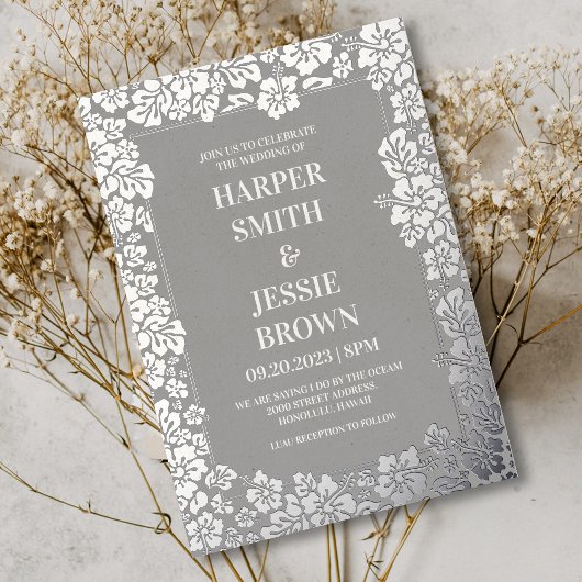 Elegant Tropical Hawaii Beach Wedding Folieneinladung