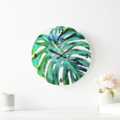 Elegant Tropical Hawaii Monstera Leaf Foto Große Wanduhr (Zuhause)