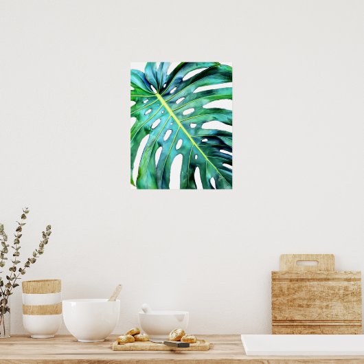 Elegant Tropical Hawaii Monstera Leaf Foto Poster (Küche)