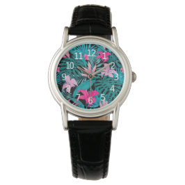 Elegant Tropical Hibiscus Flowers and Leaves Wird Armbanduhr