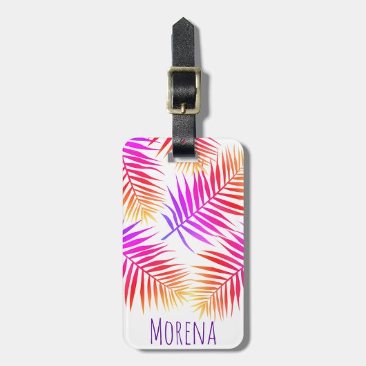 Elegant Tropical Island Palm Fronds & Name Gepäckanhänger (Vorderseite vertikal)