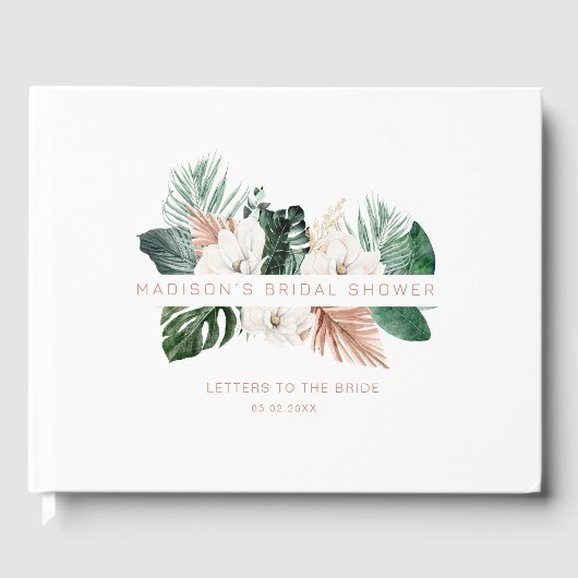 Elegant Tropical Leafy Bridal Shower Gästebuch (Vorderseite)