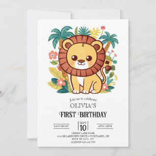 Elegant Tropical Lion 1. Geburtstag digital Einladung