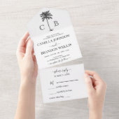 Elegant Tropical Palm Monograms Wedding All In One Einladung (Abreißen)