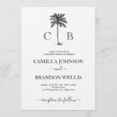 Elegant Tropical Palm Monograms Wedding Einladung (Vorderseite)