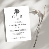 Elegant Tropical Palm Monograms Wedding Einladung