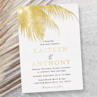 Elegant Tropical Palm Tree Beach Wedding Folieneinladung