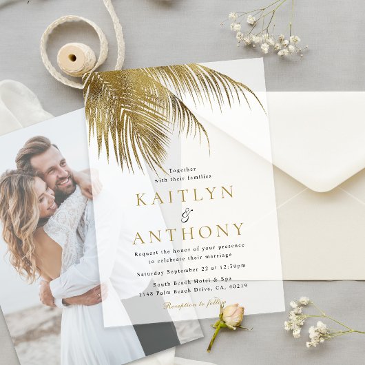 Elegant Tropical Palm Tree Beach Wedding Pergament Einladungen