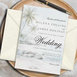 Elegant Tropical Palm Watercolor Beach Wedding Einladung