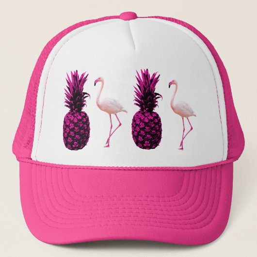 Elegant Tropical Pink Ananas und Flamingo Truckerkappe (Vorderseite)