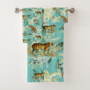 Elegant Tropical Safari Wilde Katzen Tiger Aquamar Badhandtuch Set