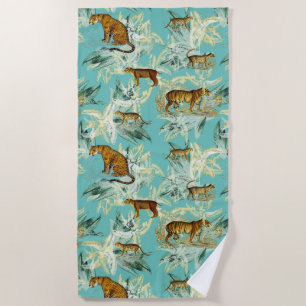 Elegant Tropical Safari Wilde Katzen Tiger Aquamar Strandtuch