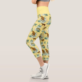 Elegant Tropical Safari Wilde Katzen Tiger Gelb Capri Leggings