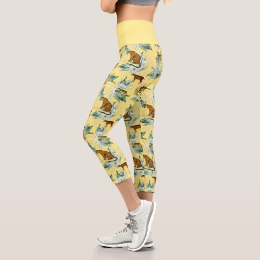 Elegant Tropical Safari Wilde Katzen Tiger Gelb Capri Leggings (Links)