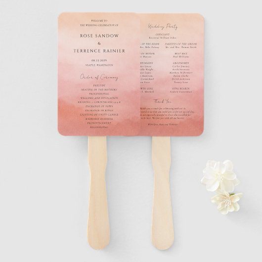 Elegant Tropical Sunset Watercolor Wedding Program Fächer (Vorne und Hinten)